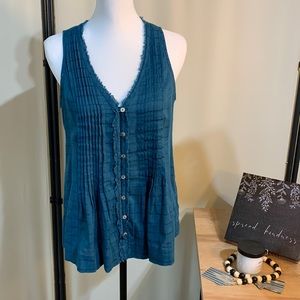 Maeve Anthropologie Sleeveless Teal Button Front Top size XS